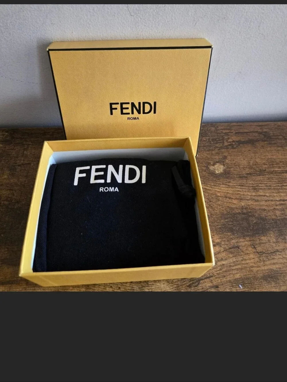 Fendi Black Leather Compact Wallet with Gold FF Buckle